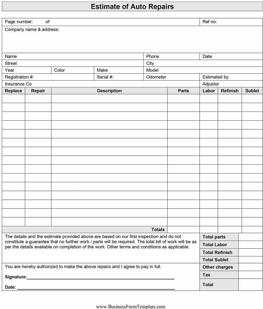 44 Free Estimate Template Forms [Construction, Repair Within Blank Estimate Form Template