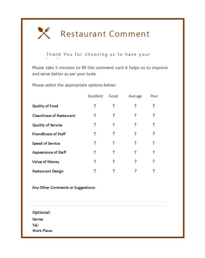 50 Printable Comment Card & Feedback Form Templates ᐅ With Comment Cards Template