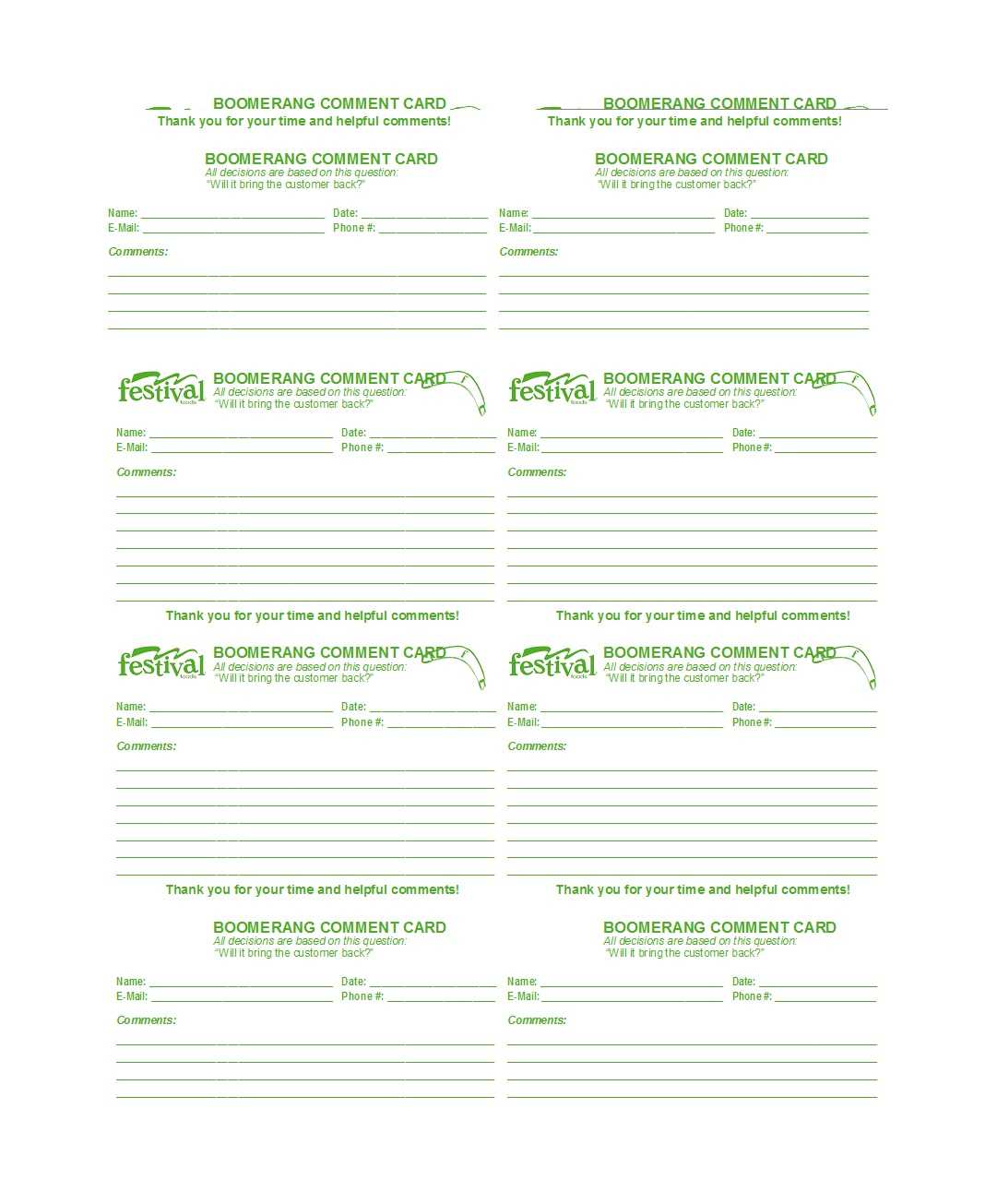 50 Printable Comment Card & Feedback Form Templates ᐅ With Customer Information Card Template