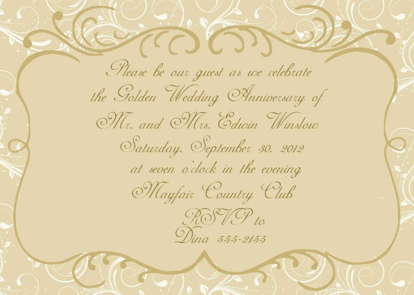 50Th Wedding Anniversary Invitation Cards Templates Printing Intended For Sample Wedding Invitation Cards Templates
