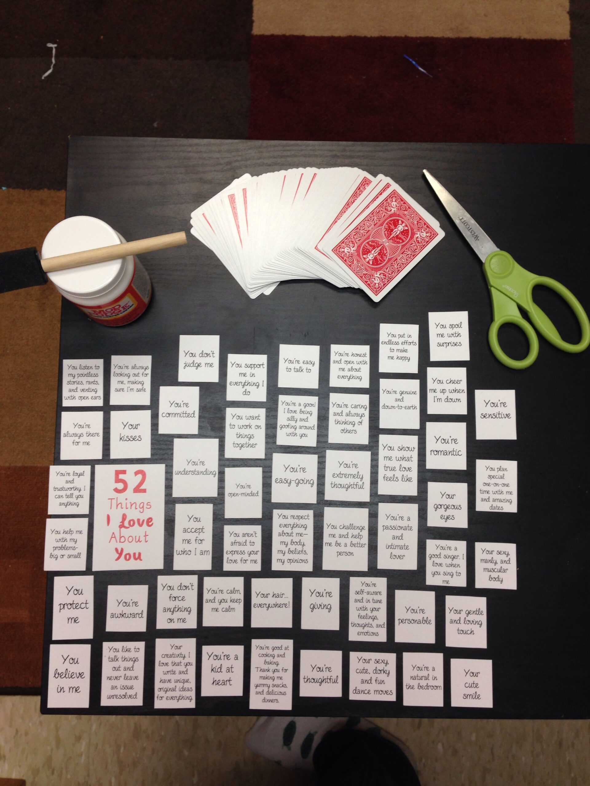 52 Things I Love About You" Make A Table On Microsoft Word Throughout 52 Things I Love About You Deck Of Cards Template