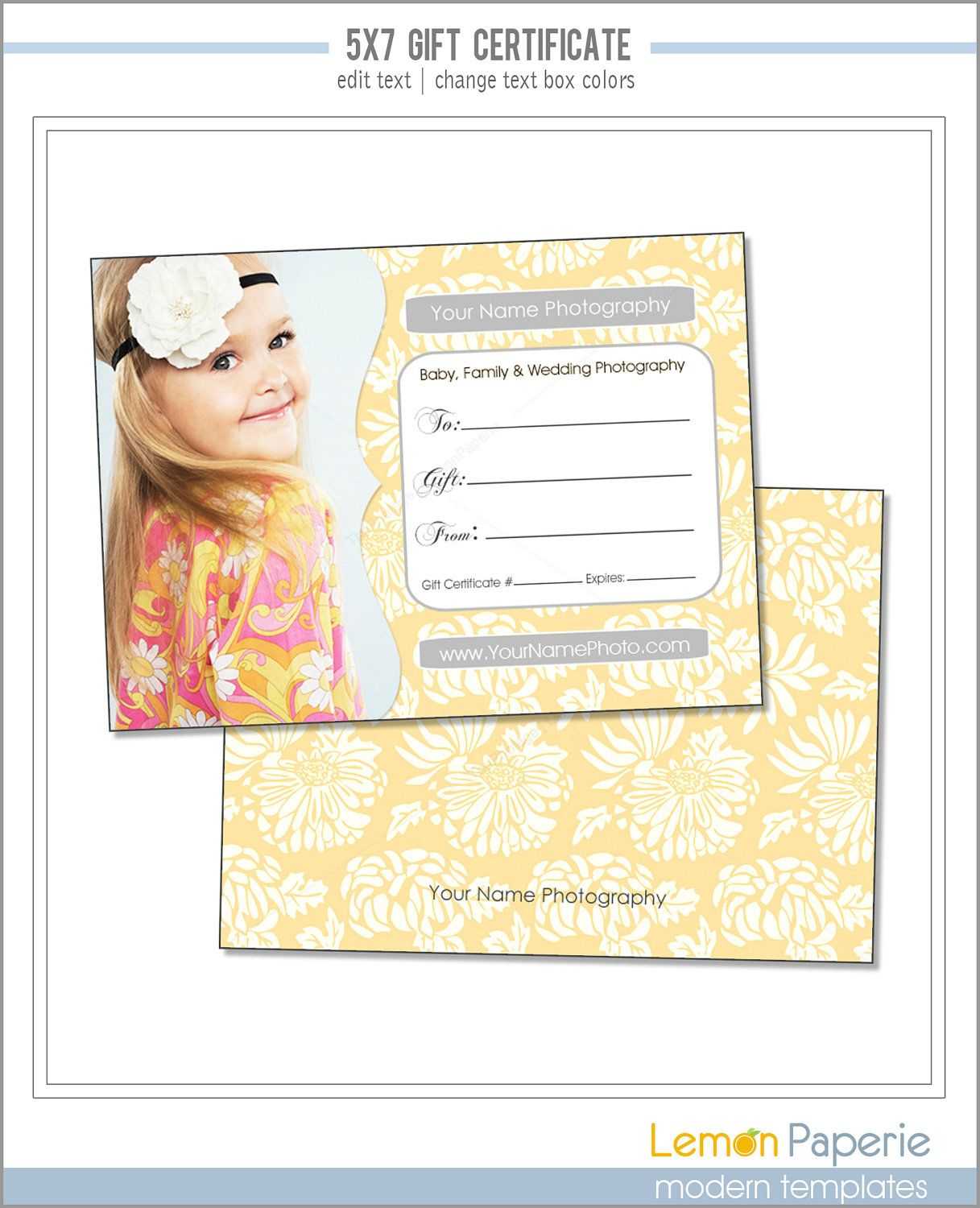 5X7 And 4X6 Gift Certificate Template, Fresh Blossoms, Psd Regarding Gift Certificate Template Photoshop