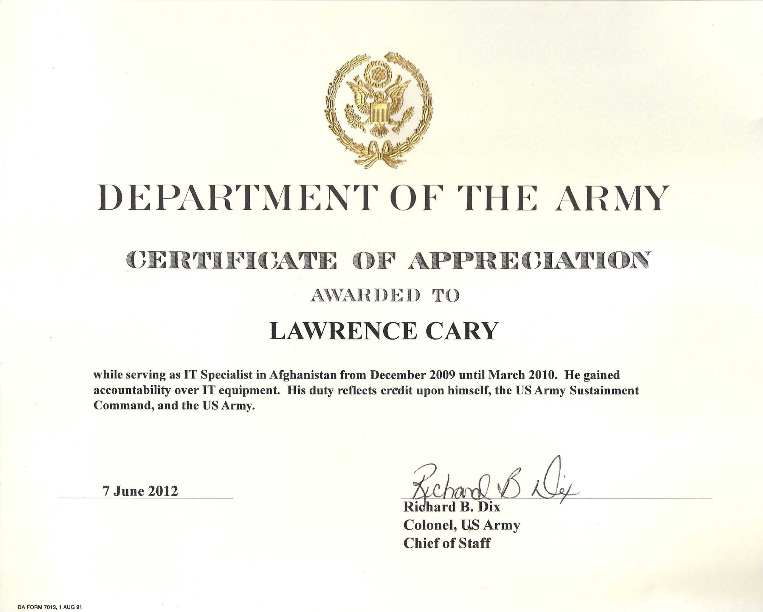 6+ Army Appreciation Certificate Templates – Pdf, Docx In Officer Promotion Certificate Template