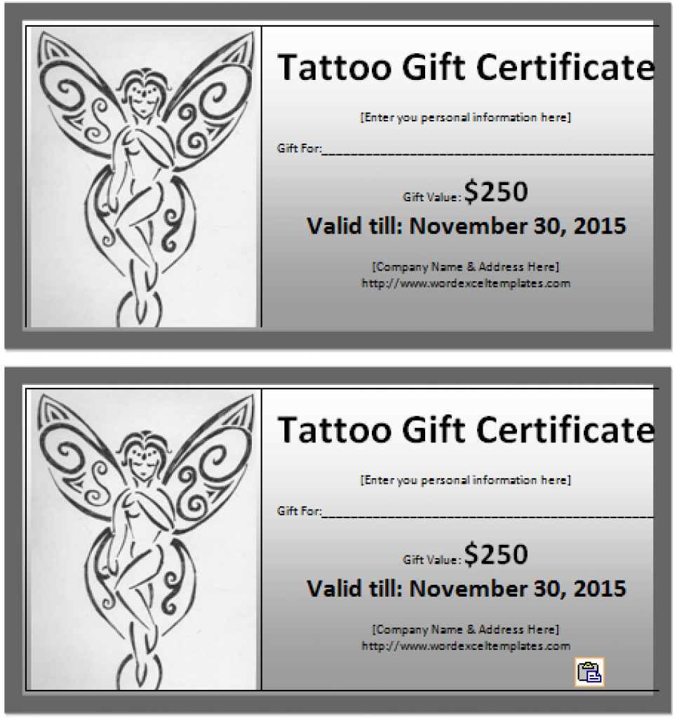 6 Tattoo Gift Certificate Templates Free Sample With With Intended For Tattoo Gift Certificate Template