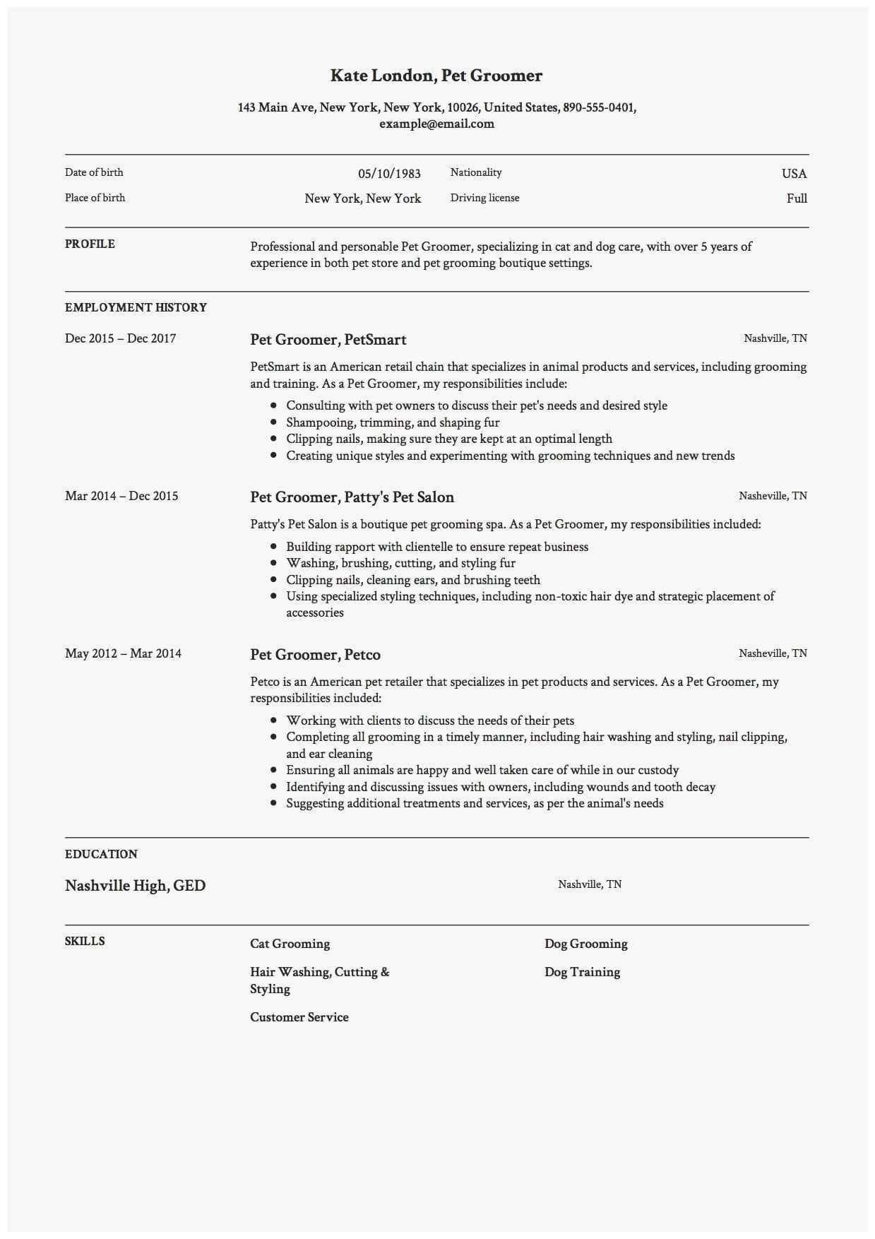 64 Marvelous Ideas Of Dog Groomer Resume | Best Of Resume With Regard To Dog Grooming Record Card Template