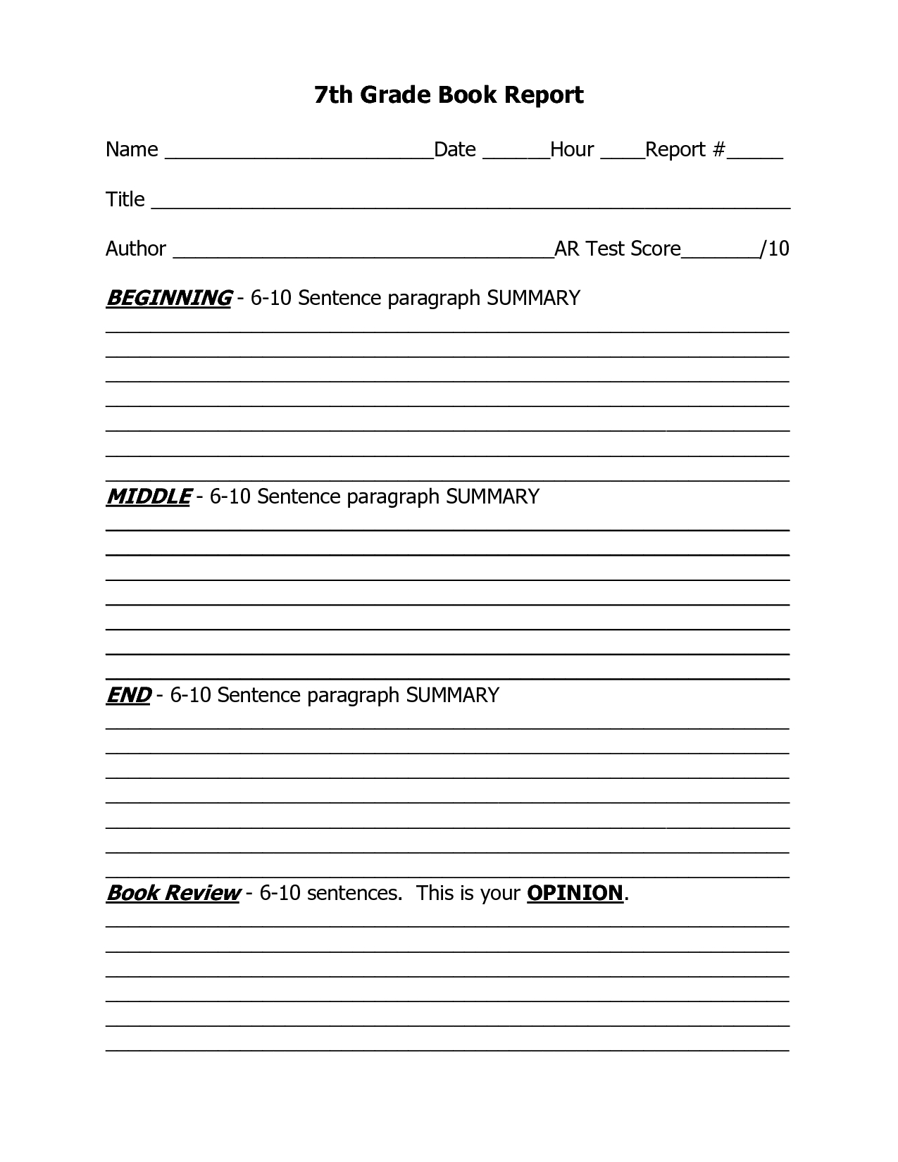 7Th Grade Book Report Outline Template | Book Report In Ar Report Template