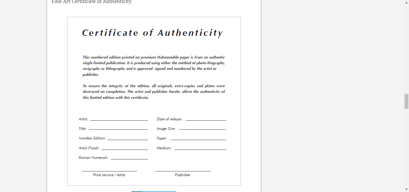 8 Certificate Of Authenticity Templates – Free Samples Inside Photography Certificate Of Authenticity Template