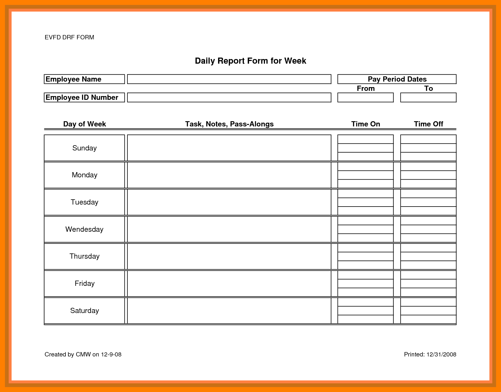 Daily Work Report Template