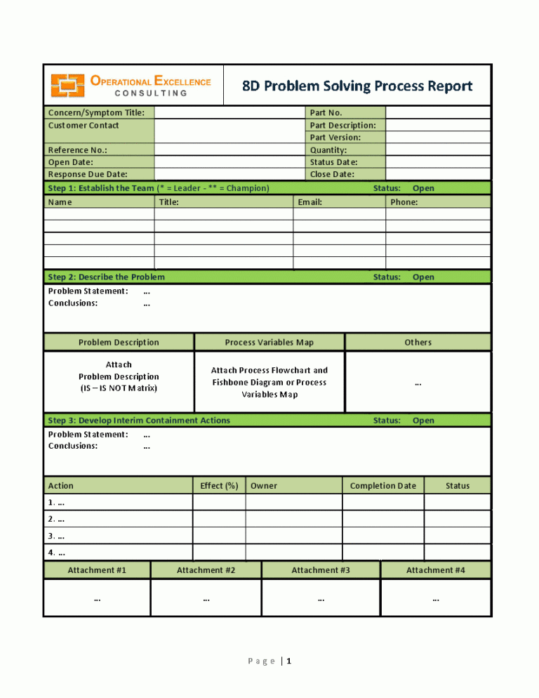 8D Report Format Template