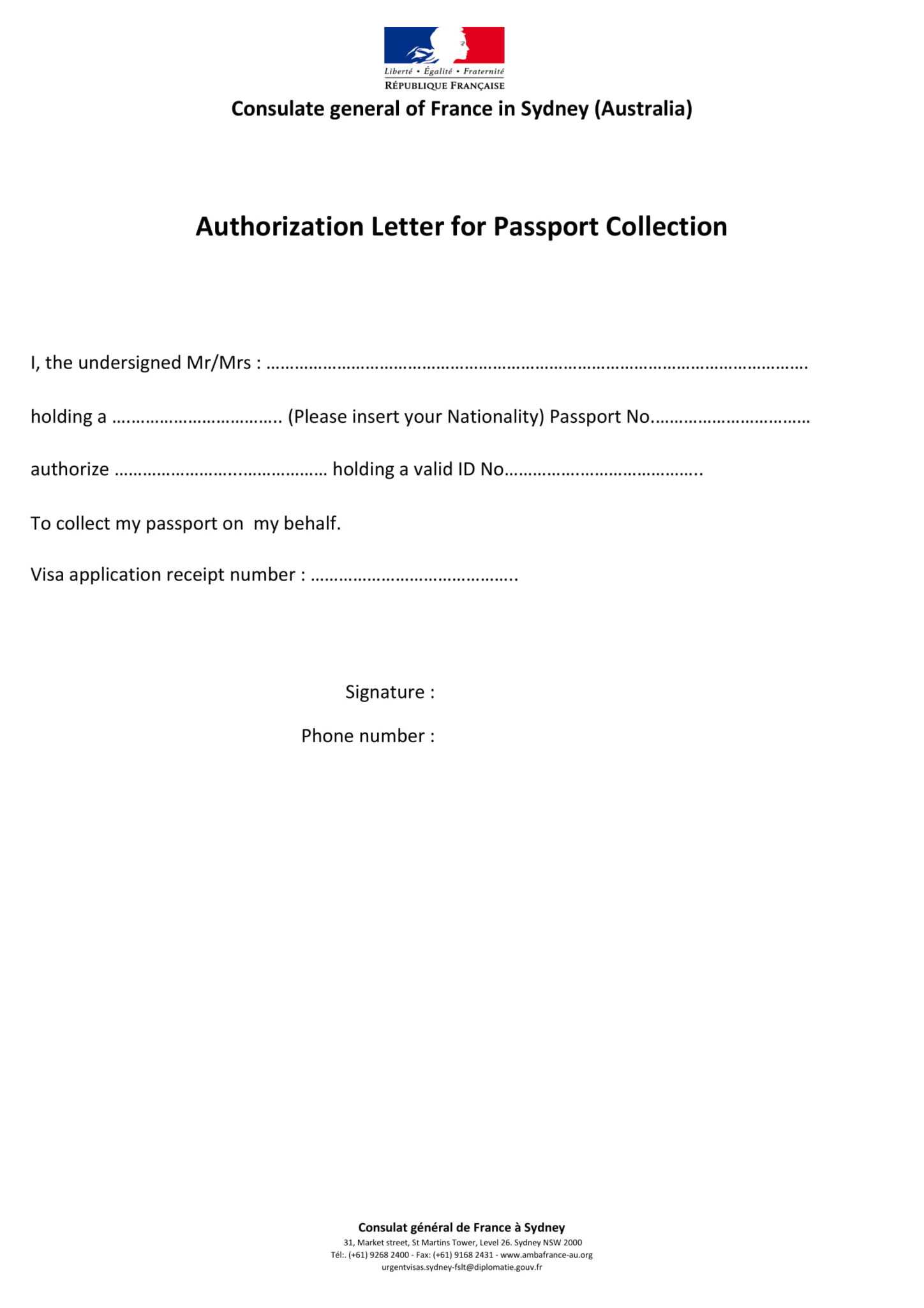 Authorization Letter To Claim Certificate