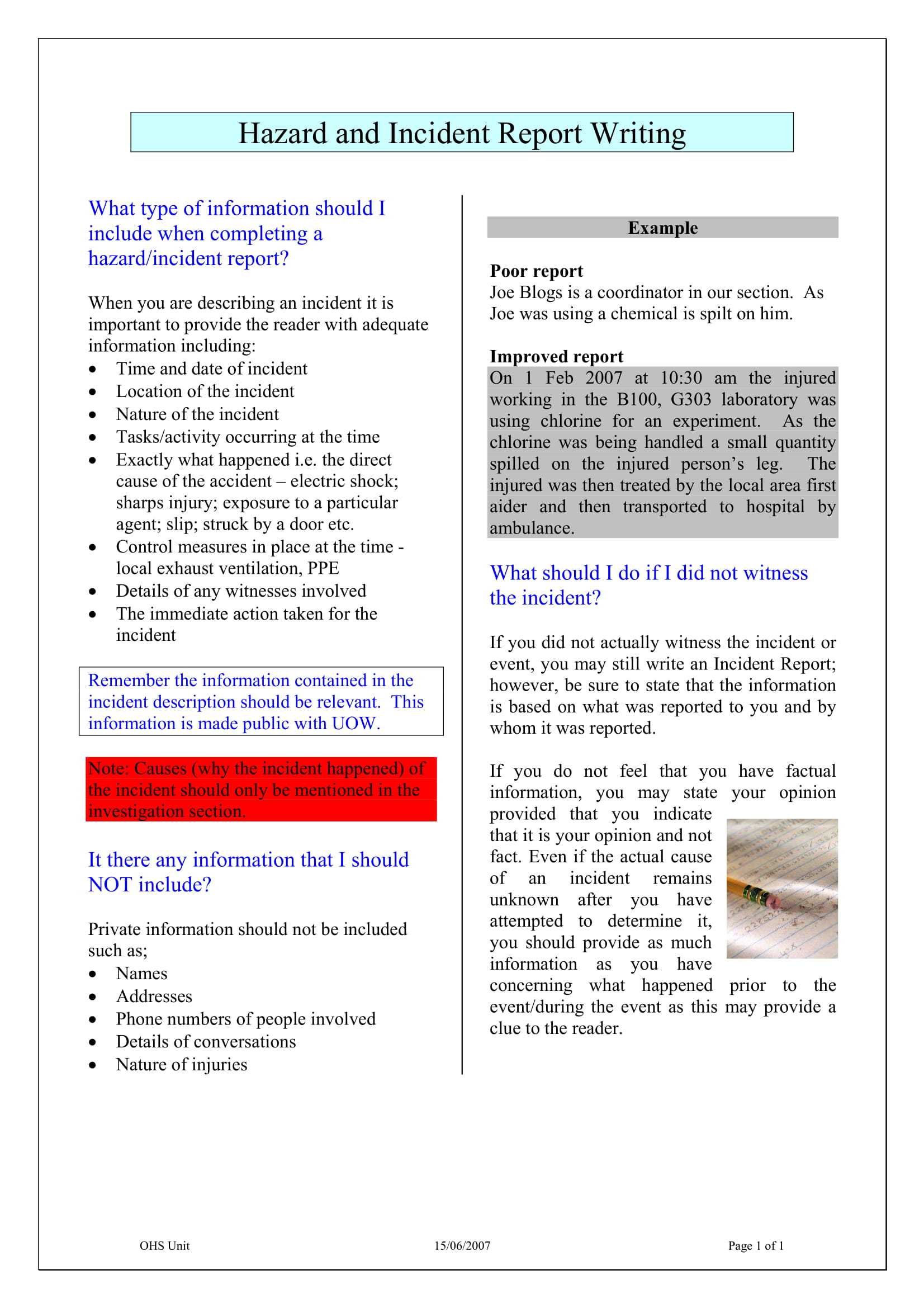 9+ Incident Report Writing Examples – Pdf | Examples In Ohs Monthly Report Template