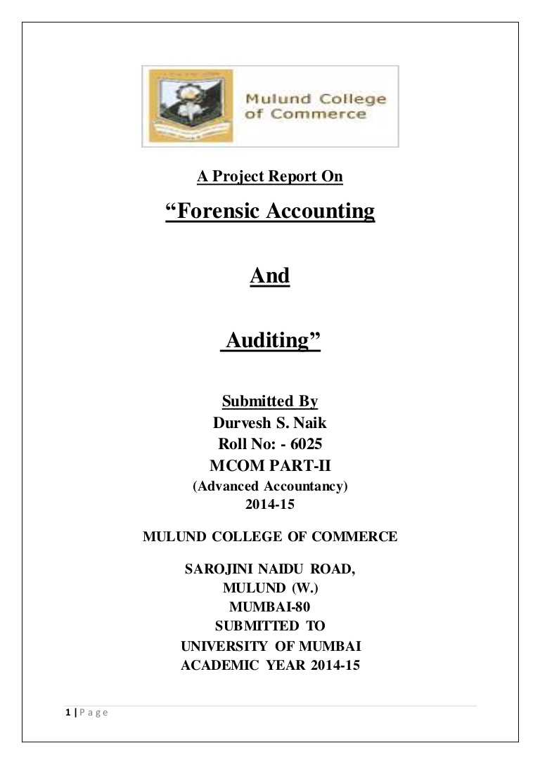 A Project Report On Forensic Accounting And Auditing With Forensic Accounting Report Template