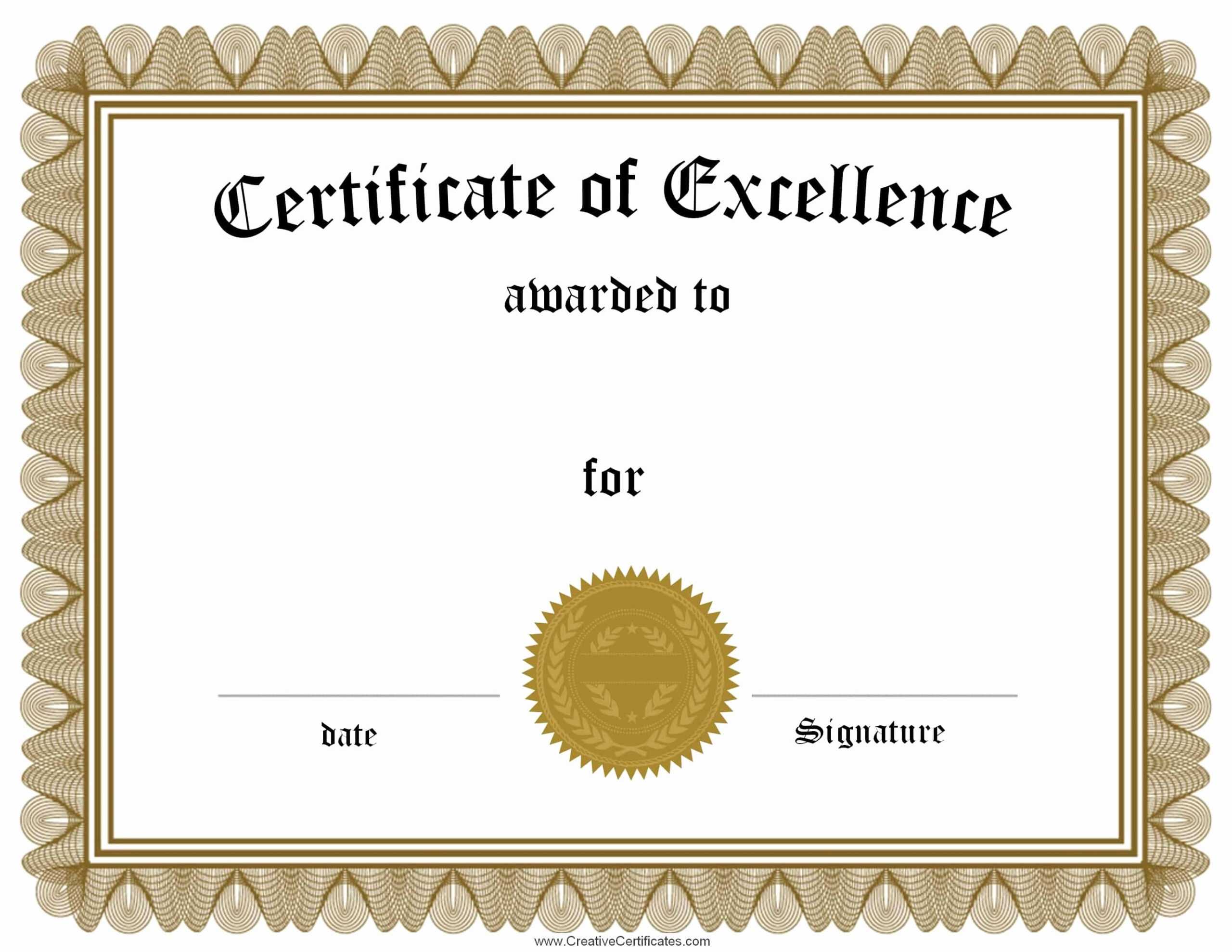 Academic Excellence Award Certificate Template Word