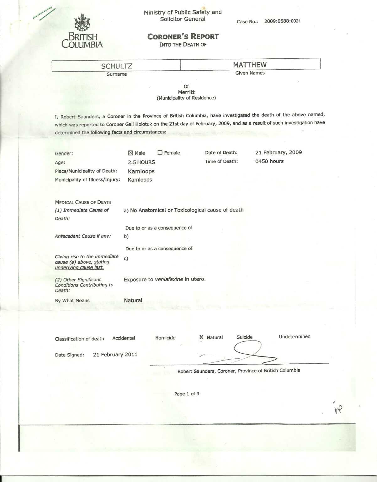 Coroner's Report Template