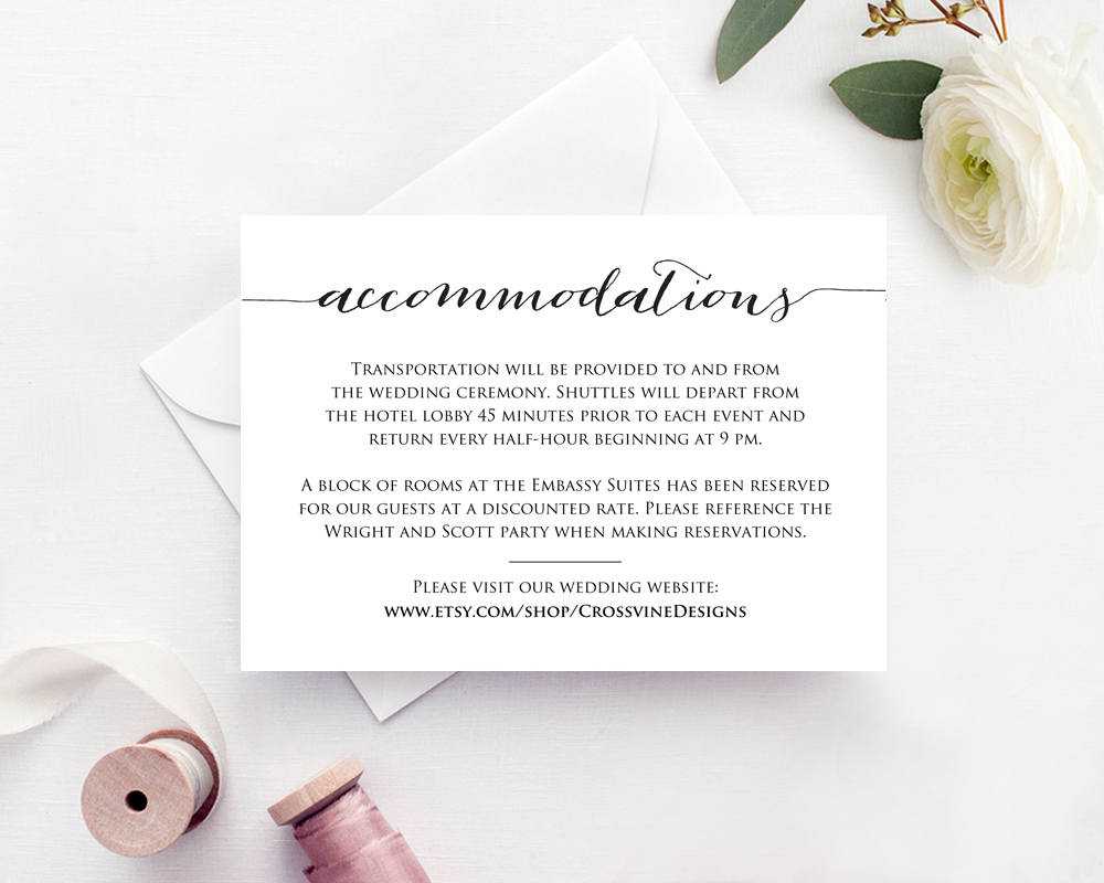 Accommodations Card · Wedding Templates And Printables Intended For Wedding Hotel Information Card Template