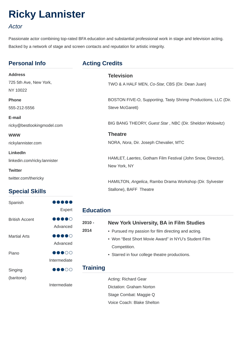 Acting Resume Template [An Actor Resume Example & Tips] With Regard To Blank Performance Profile Wheel Template