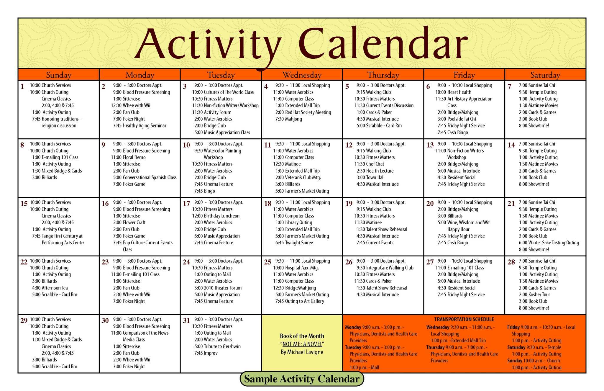 Activity Calendar Template Printable Week Calendar With Regard To