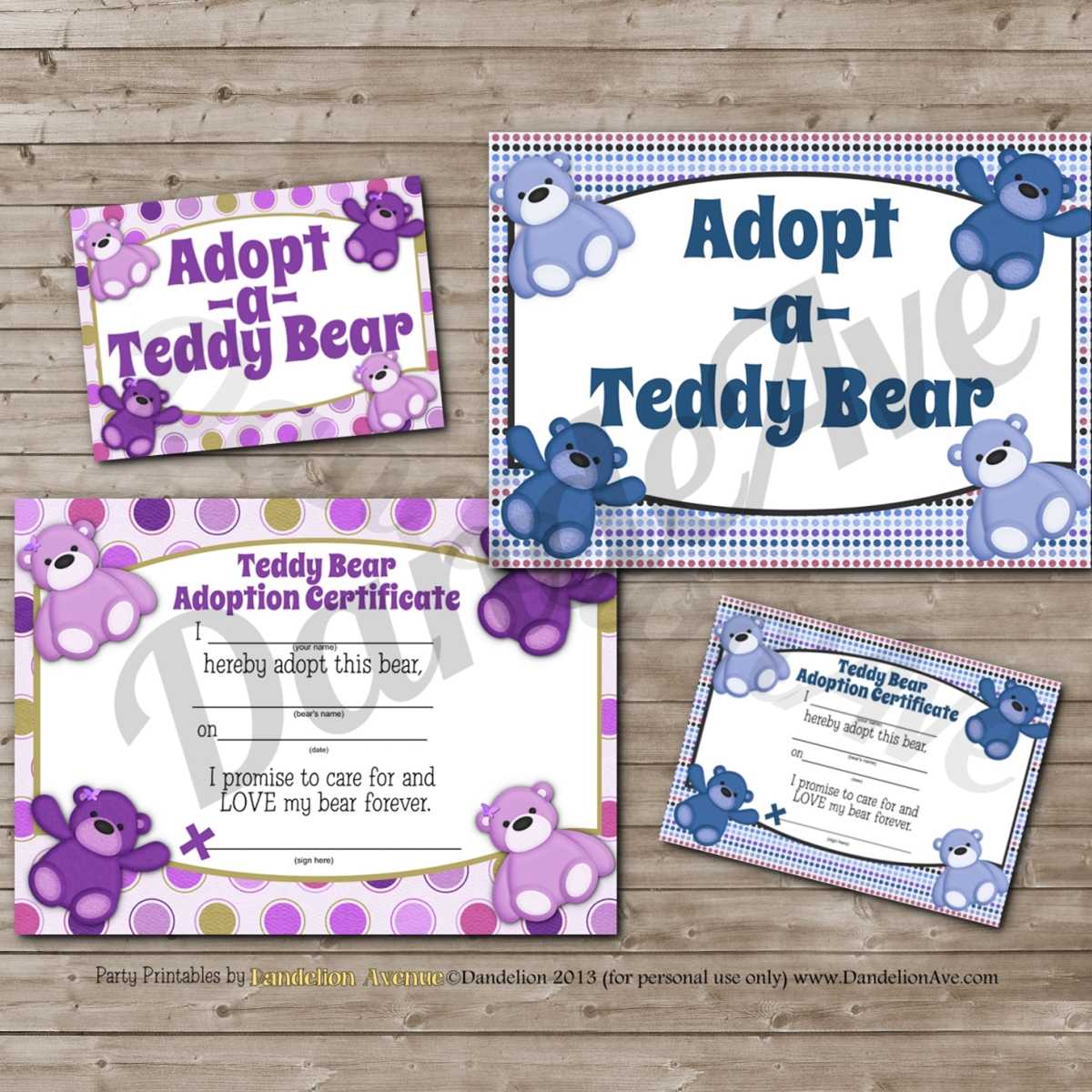 Adopt A Teddy Bear Adoption Certificate And Sign Set With Regard To Toy Adoption Certificate Template