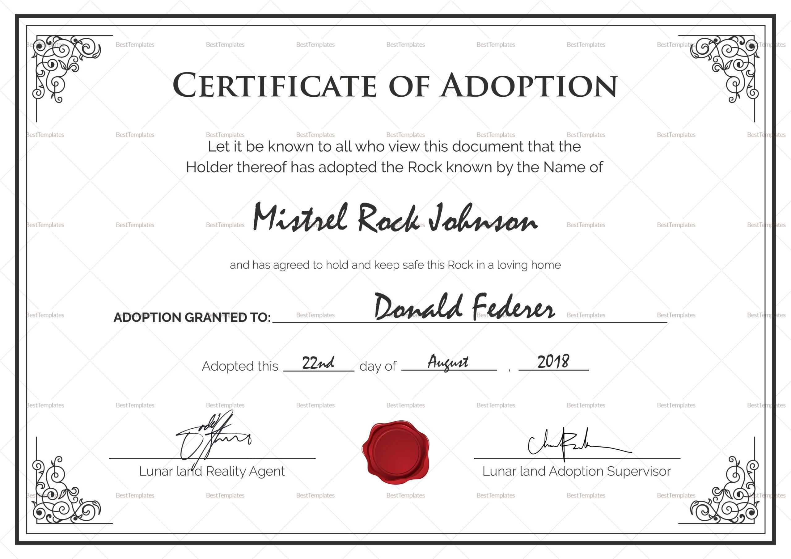 Adoption Birth Certificate Template | Certificate Templates Inside Blank Adoption Certificate Template
