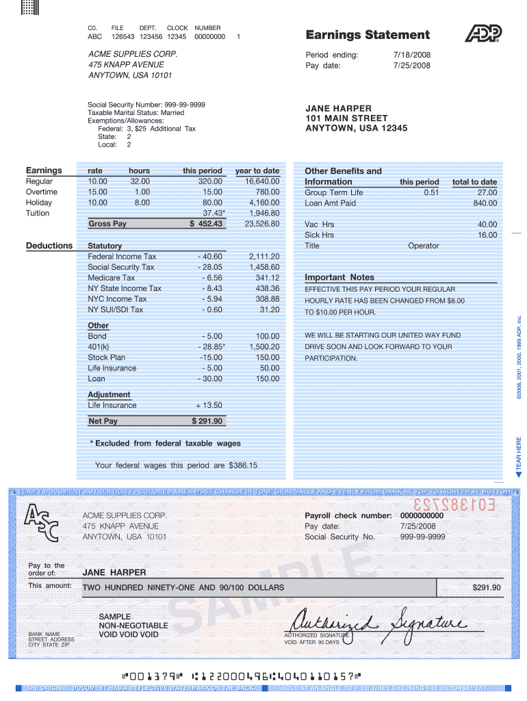 Adp Pay Stub Template – Fill Online, Printable, Fillable With Regard To Pay Stub Template Word Document