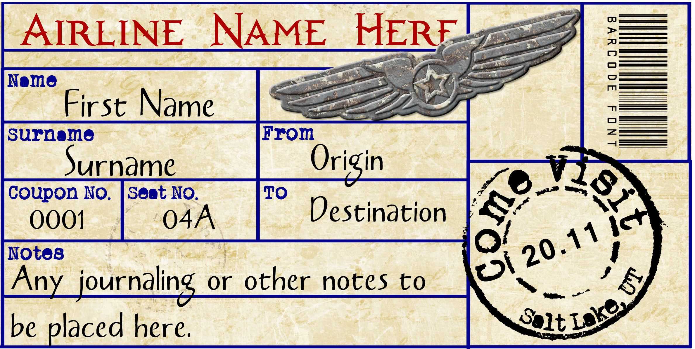 Airplane Ticket | Ticket Template, Gift Certificate Template With Plane Ticket Template Word