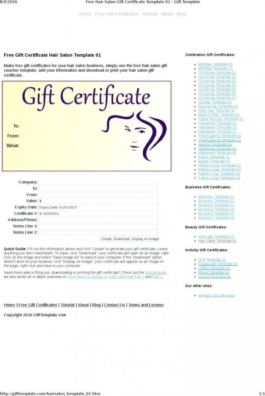 Amazing Salon Gift Certificate Template Ideas Hair Free With Salon Gift Certificate Template
