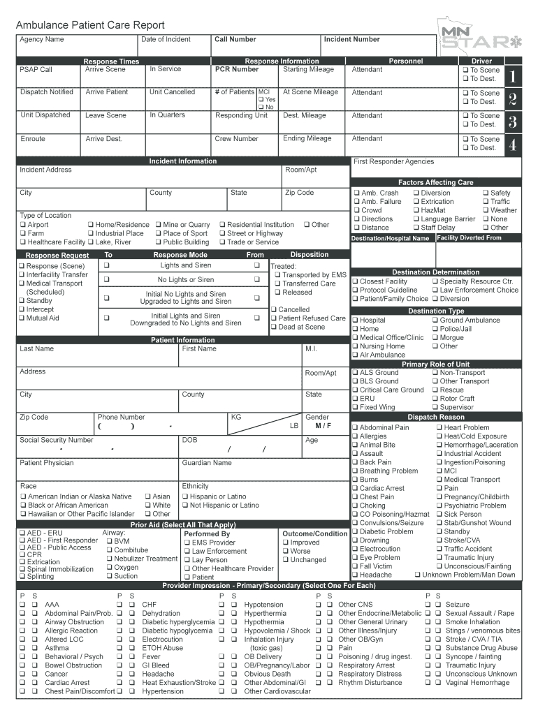 Ambulance Patient Care Report Form – Fill Online, Printable Regarding Patient Care Report Template