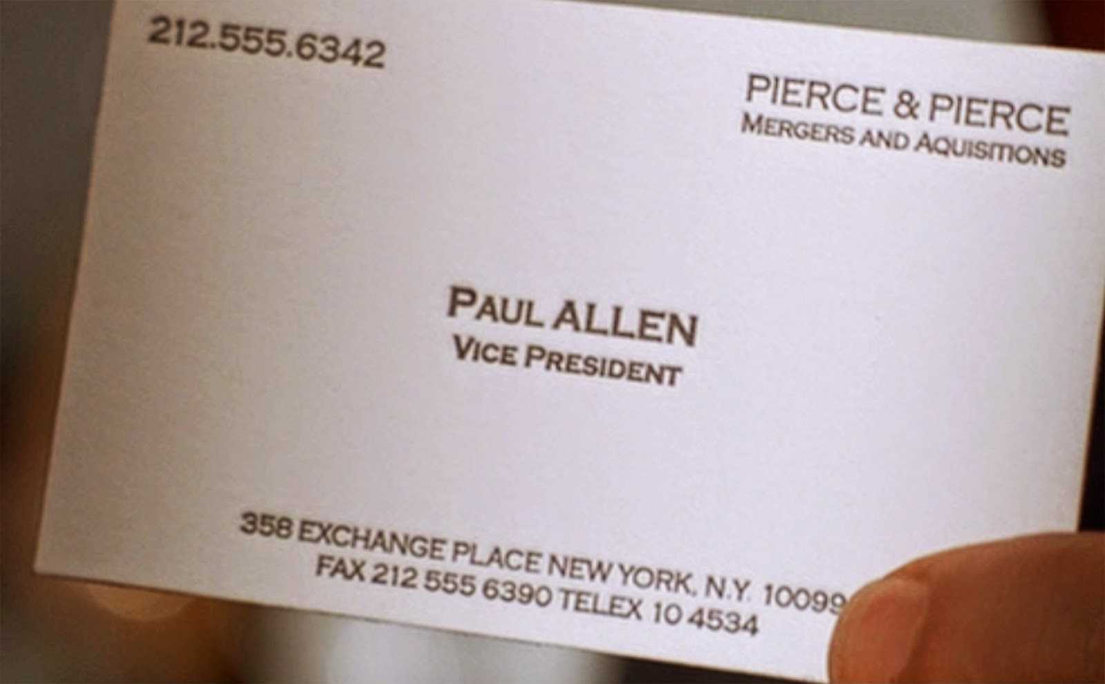 American Psycho – Was The Typo In Paul Allen's Busines Card Regarding Paul Allen Business Card Template