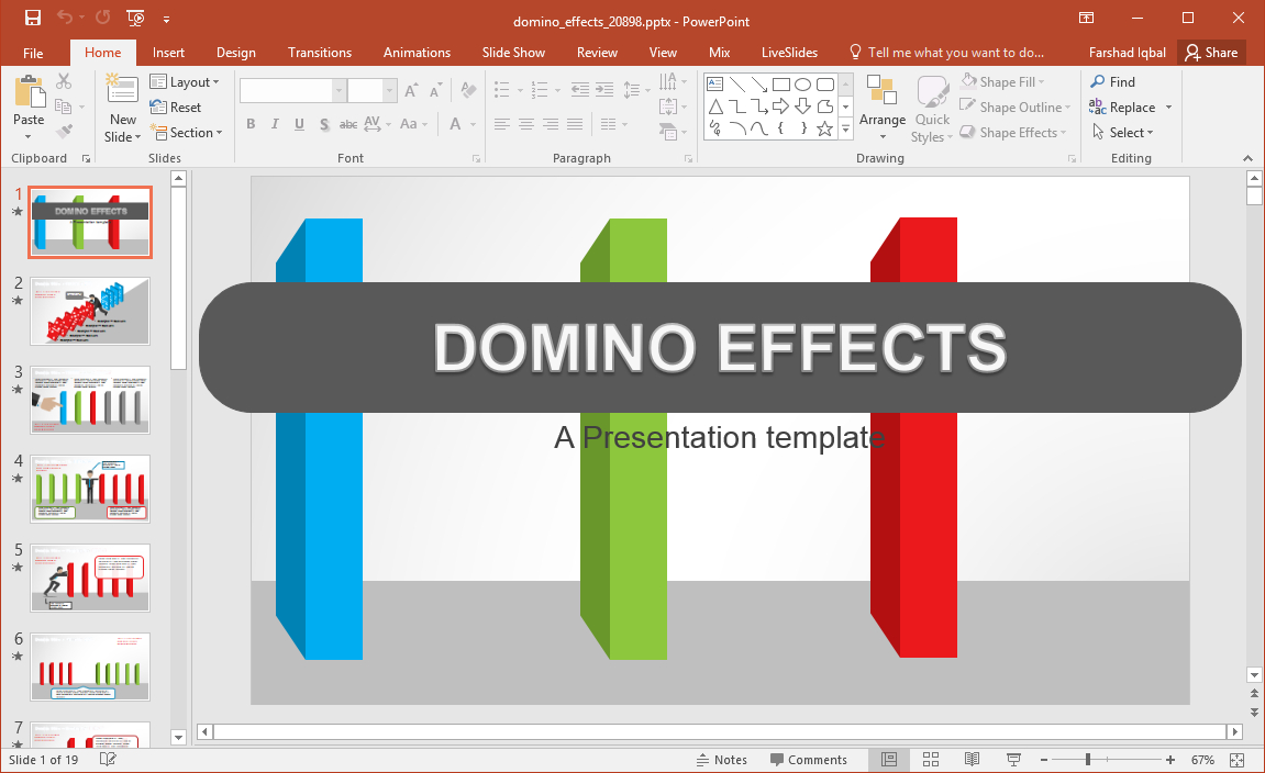Animated Domino Effects Powerpoint Template – Fppt Regarding Powerpoint Replace Template