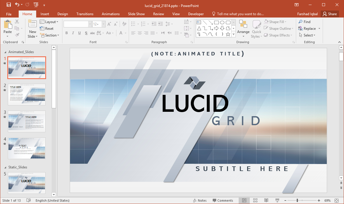 Animated Lucid Grid Powerpoint Template In Powerpoint Replace Template