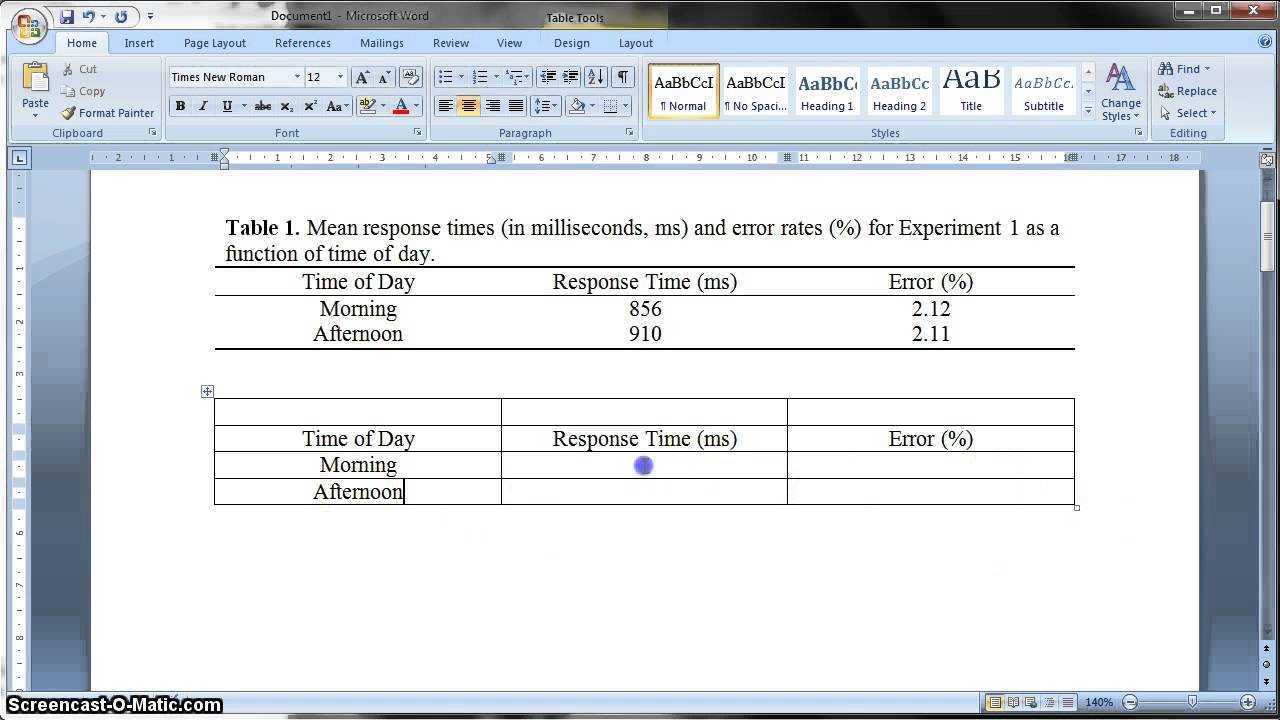 Apa Formatted Table In Ms Word 2010 In Apa Table Template Word