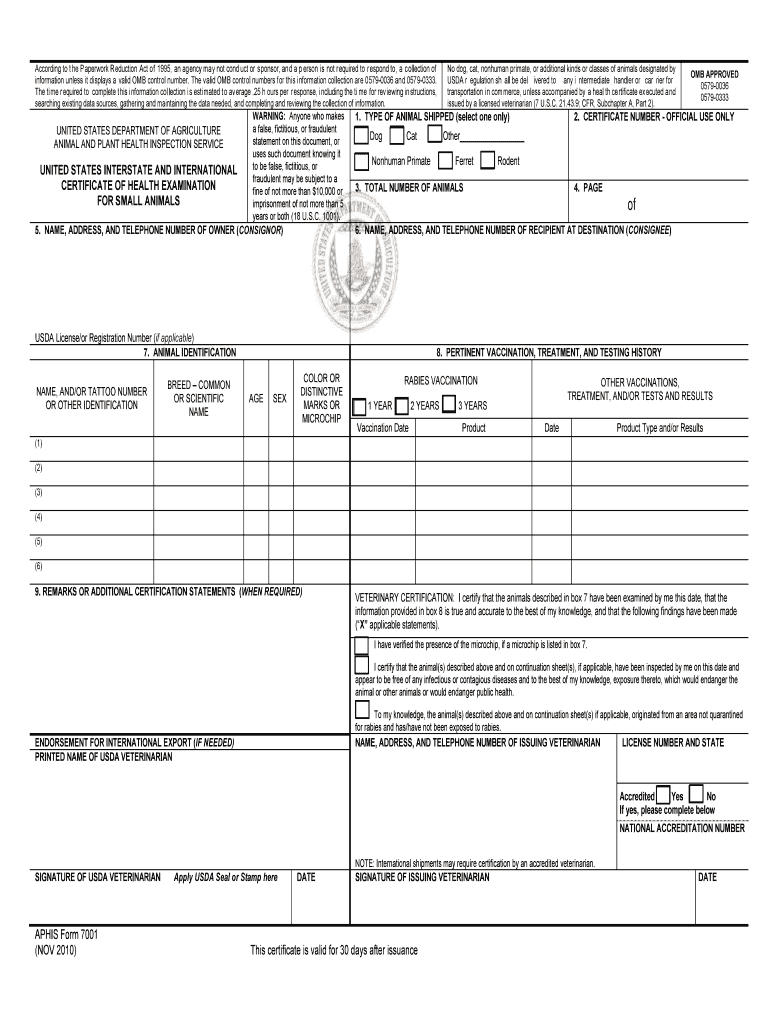 Aphis Form 7001 – Fill Online, Printable, Fillable, Blank Pertaining To Veterinary Health Certificate Template