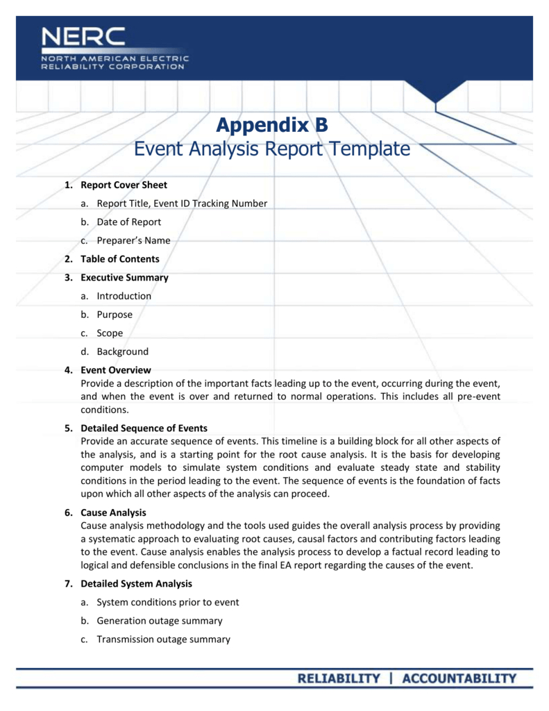 Appendix B - Event Analysis Report Template Inside Reliability Report Template