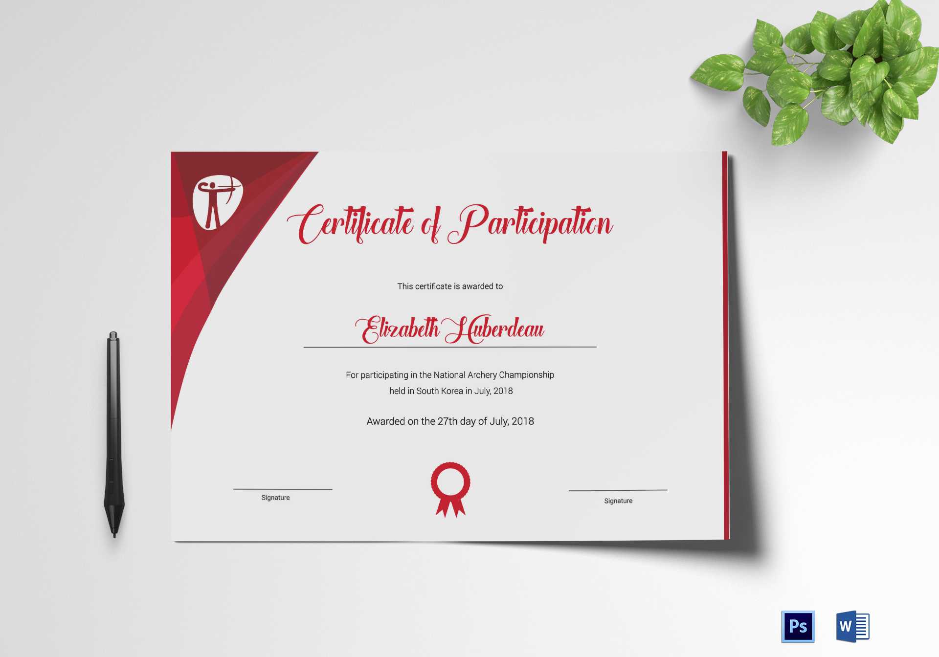 Archery Participation Certificate Template Intended For Certificate Of Participation Word Template