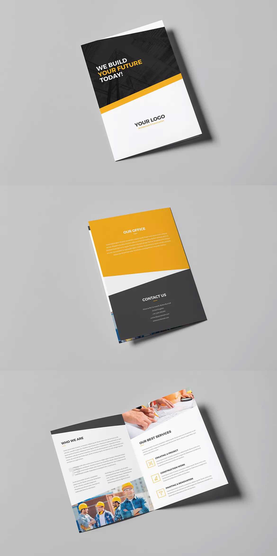 Architecture And Construction Bi Fold Brochure Template Psd Throughout Letter Size Brochure Template