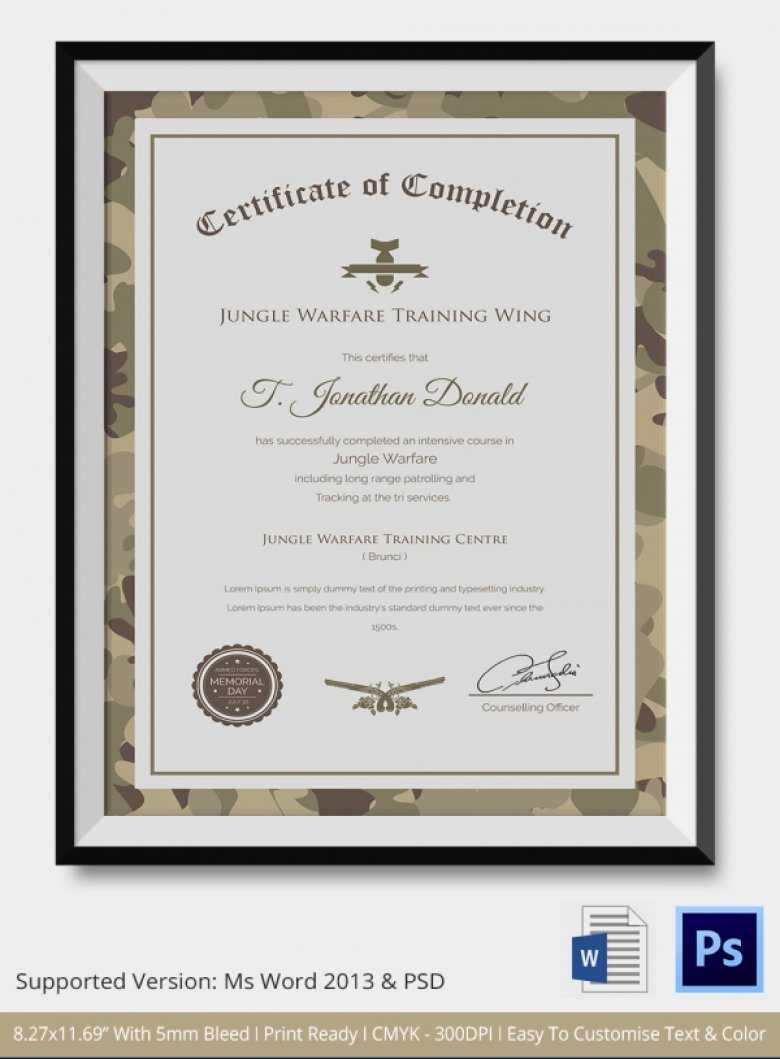 Army Certificate Of Completion Template – Atlantaauctionco With Army Certificate Of Completion Template