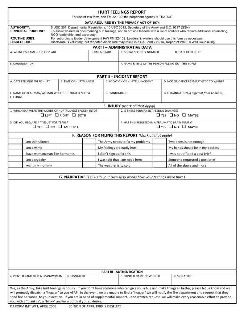 Army Hurt Feelings Report. | Tag Your It! Lmao | Hurt Within Hurt Feelings Report Template
