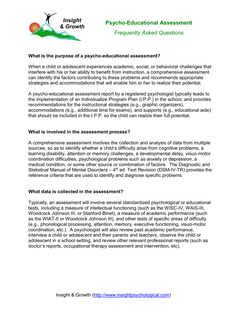 Assessment – Insight & Growth Psychological Services Inside Psychoeducational Report Template