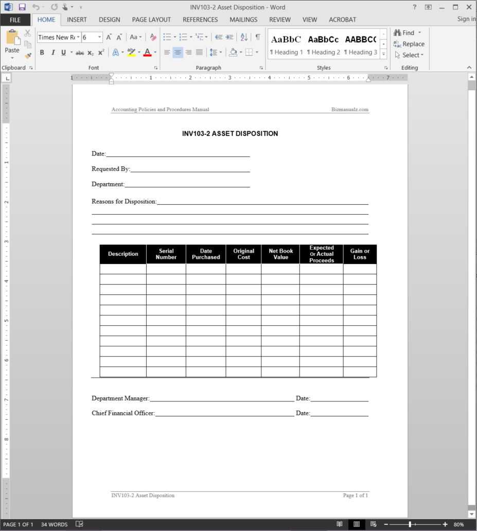 Asset Disposition Report Template | Inv103 2 For Capital Expenditure Report Template