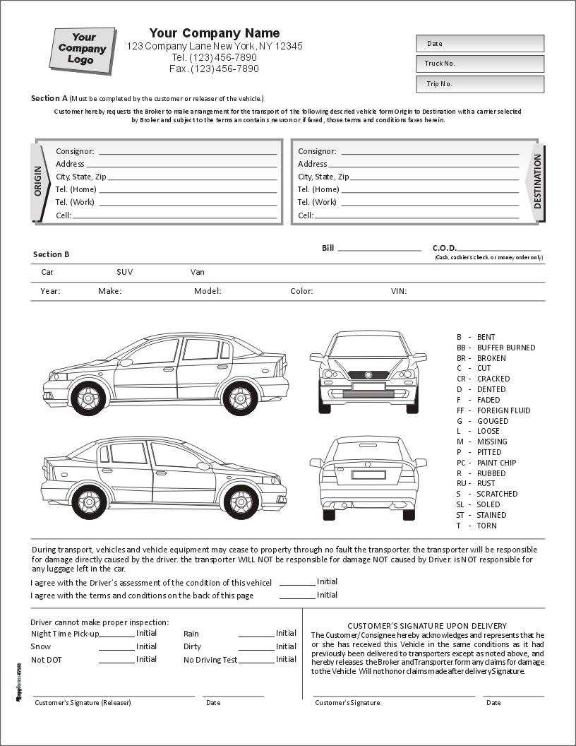 Auto Condition Report Form With Terms On Back, Item #7563 With Truck Condition Report Template