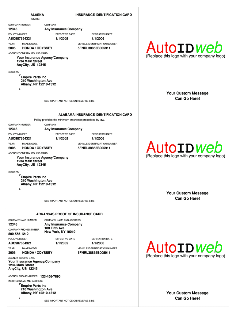Auto Insurance Card Template – Fill Online, Printable With Proof Of Insurance Card Template