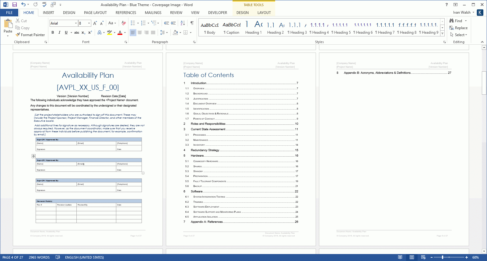 Availability Plan Template (Ms Office) In Software Test Plan Template Word