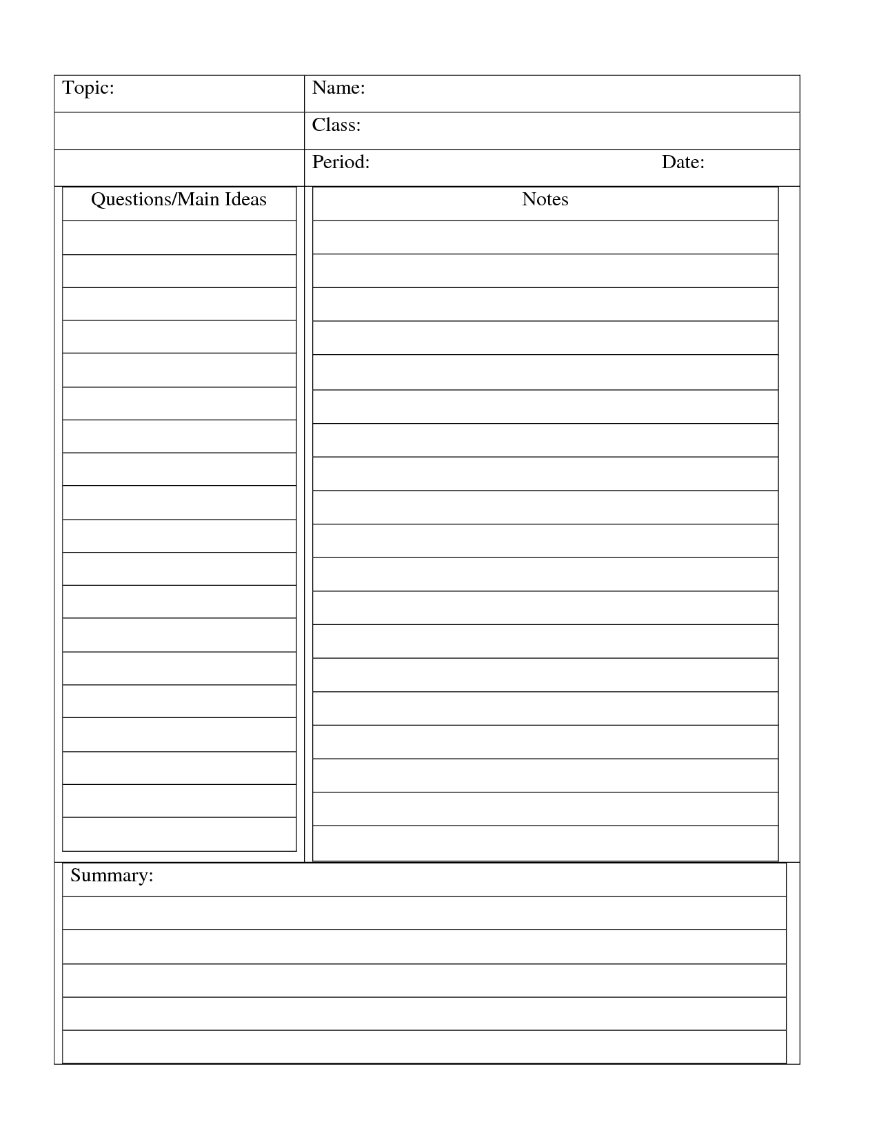 Avid Cornell Notes Template Word Doc – Invitation Templates Pertaining To Cornell Note Template Word