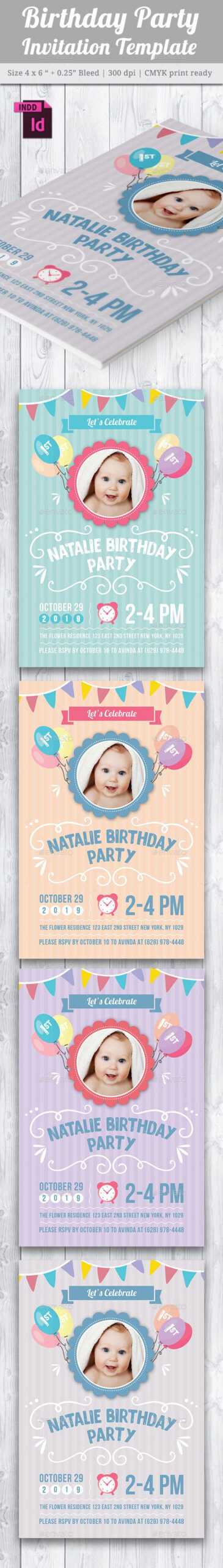 Baby Birthday Card Design Template Indesign Indd | Card For Birthday Card Indesign Template