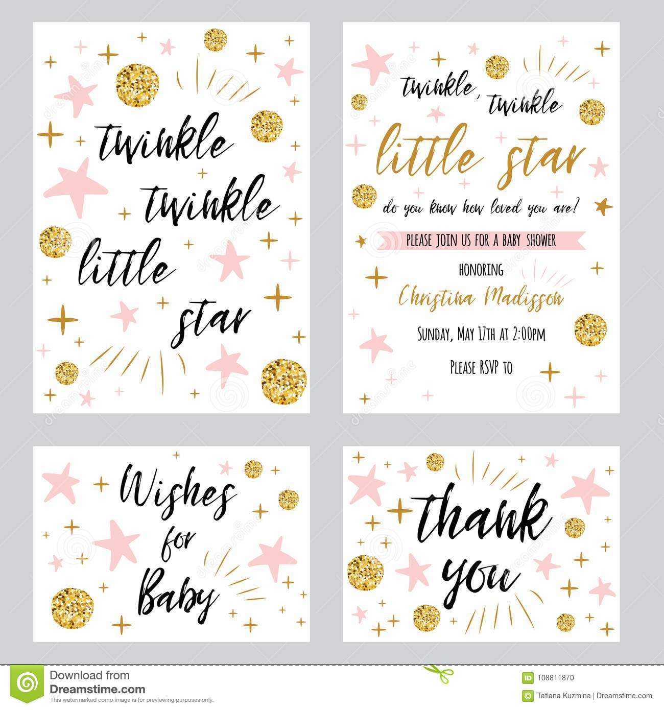 Baby Shower Girl Templates Twinkle Twinkle Little Star Text In Thank You Card Template For Baby Shower