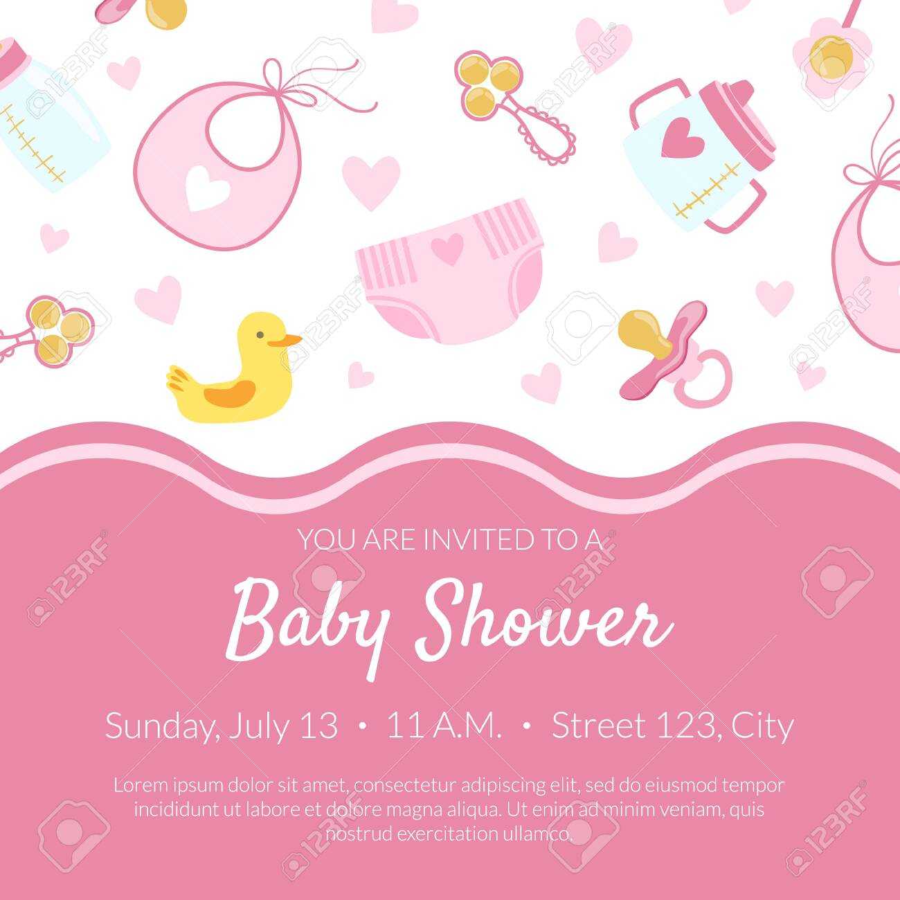 Baby Shower Invitation Banner Template, Pink Card With Newborn.. Throughout Baby Shower Banner Template