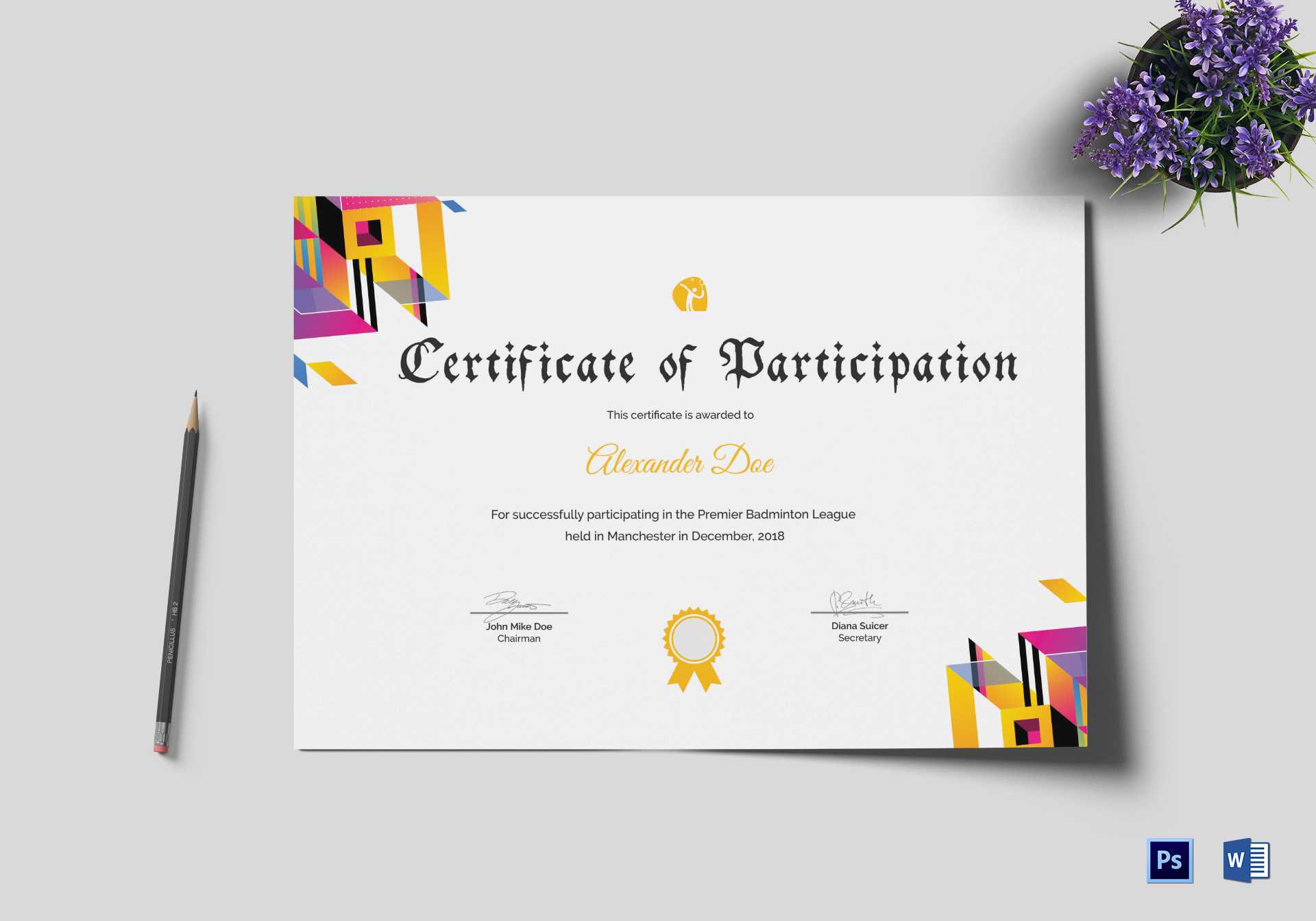 Badminton Participation Certificate Template With Regard To Templates For Certificates Of Participation