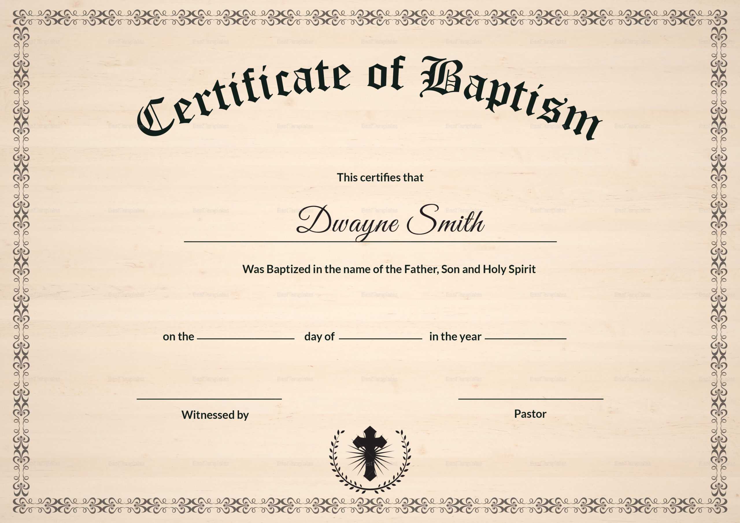 Baptism Certificate Template | Filej | Certificate Templates Throughout Baptism Certificate Template Word