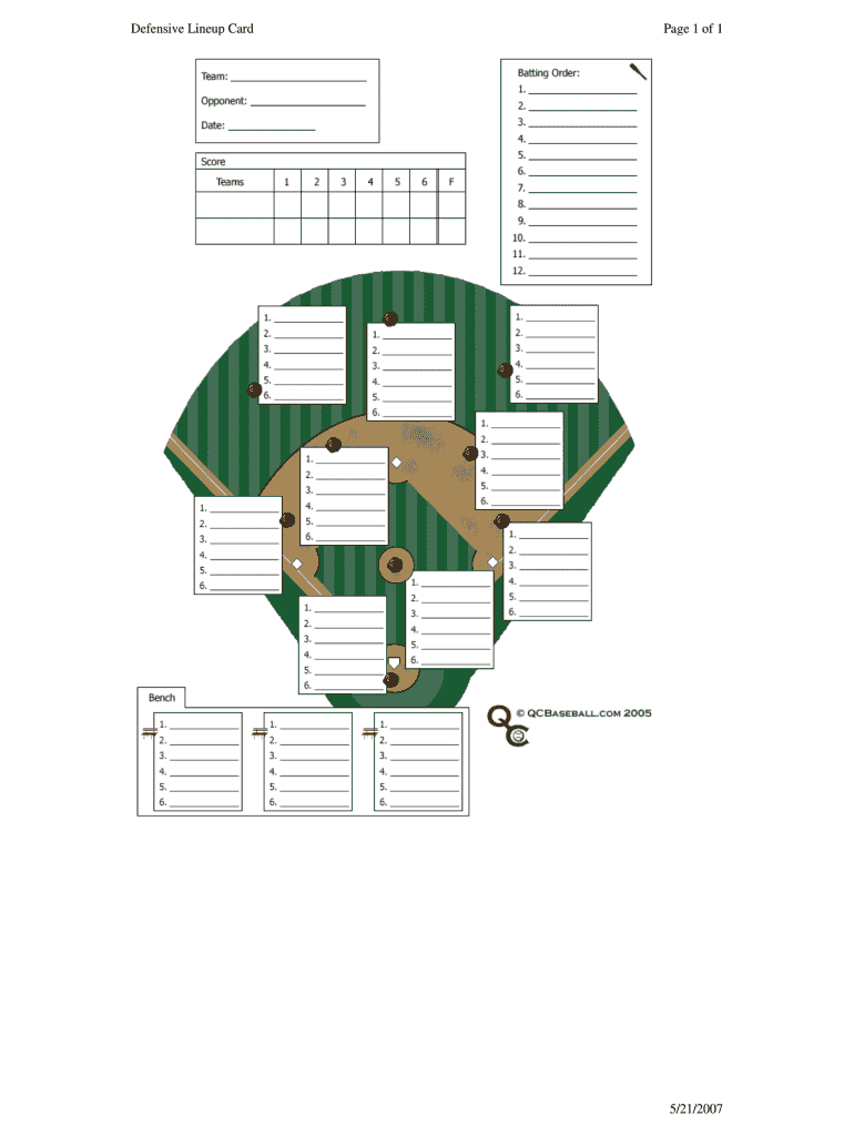 Baseball Lineup Template Fillable Fill Online, Printable With Dugout