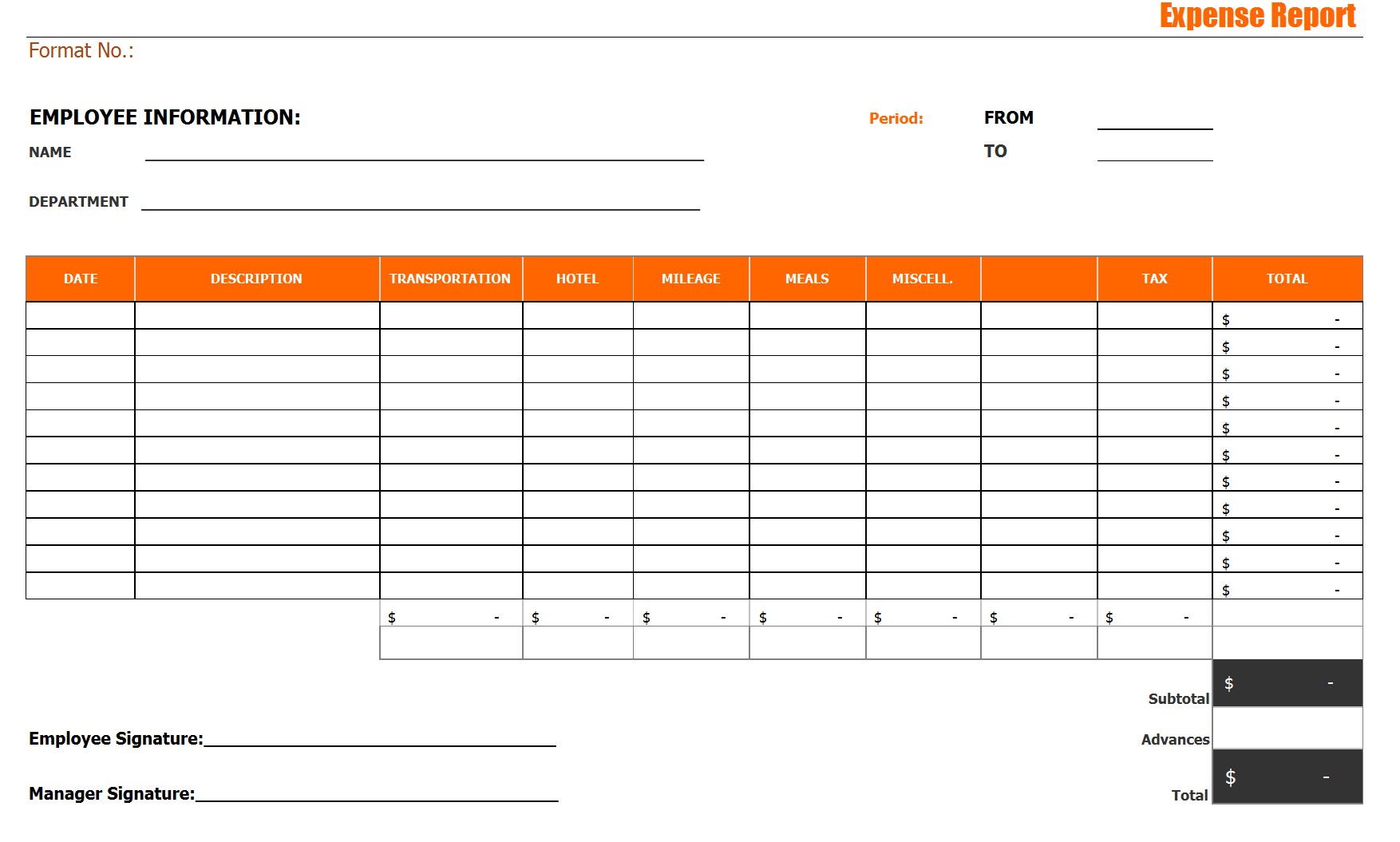 Basic Monthly Expense Report Template With Blank Form And Regarding Daily Expense Report Template